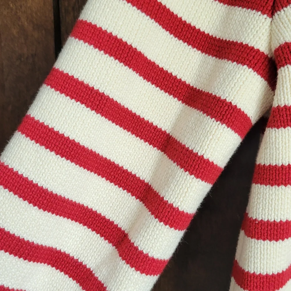 100% Cotton Superb Quality Luxurious Red and White Striped Cardigan Heavy & Warm - Picture 8 of 13